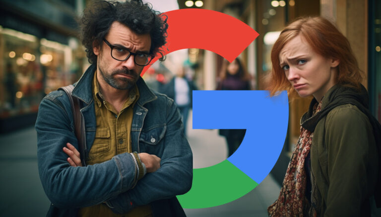Disgruntled Man Woman Google Logo