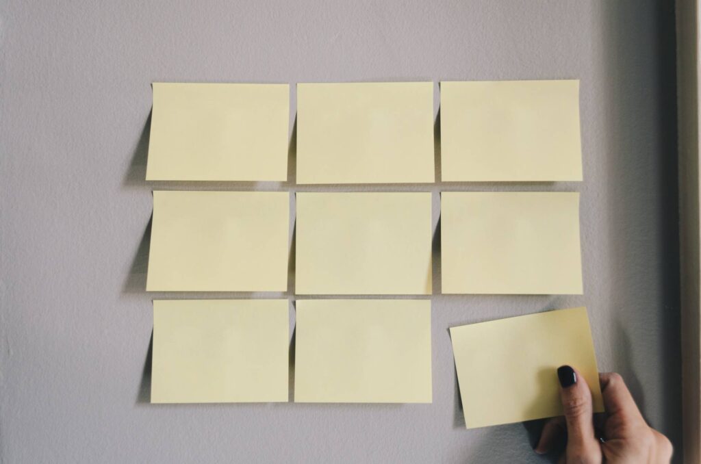 Sticky notes helping a content marketer determine content pillars