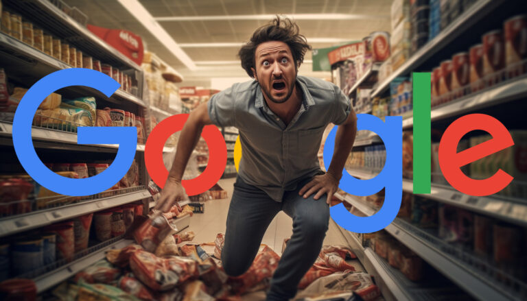 Man Upset In Store Products Falling Google Logo