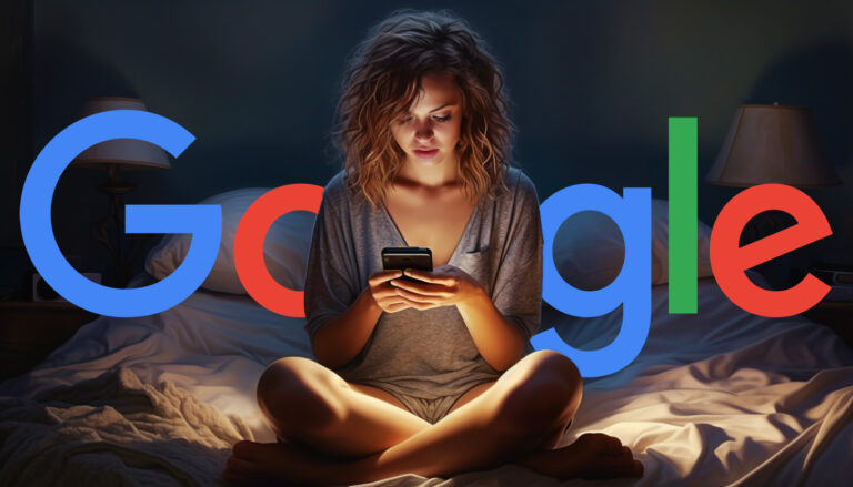 Woman Browsing Google Logo Relax Bed