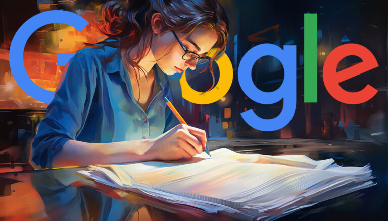 Woman Taking Notes Google Logo