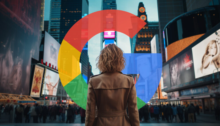 Woman Times Square Ads Google Logo