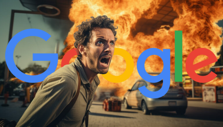 Man Gas Station Panic Fire Google Logo