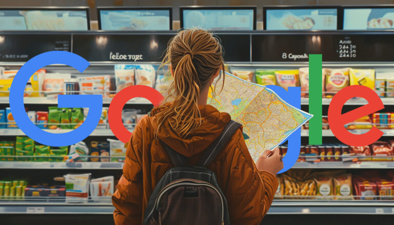 Woman Holding Map In Grocery Google Logo