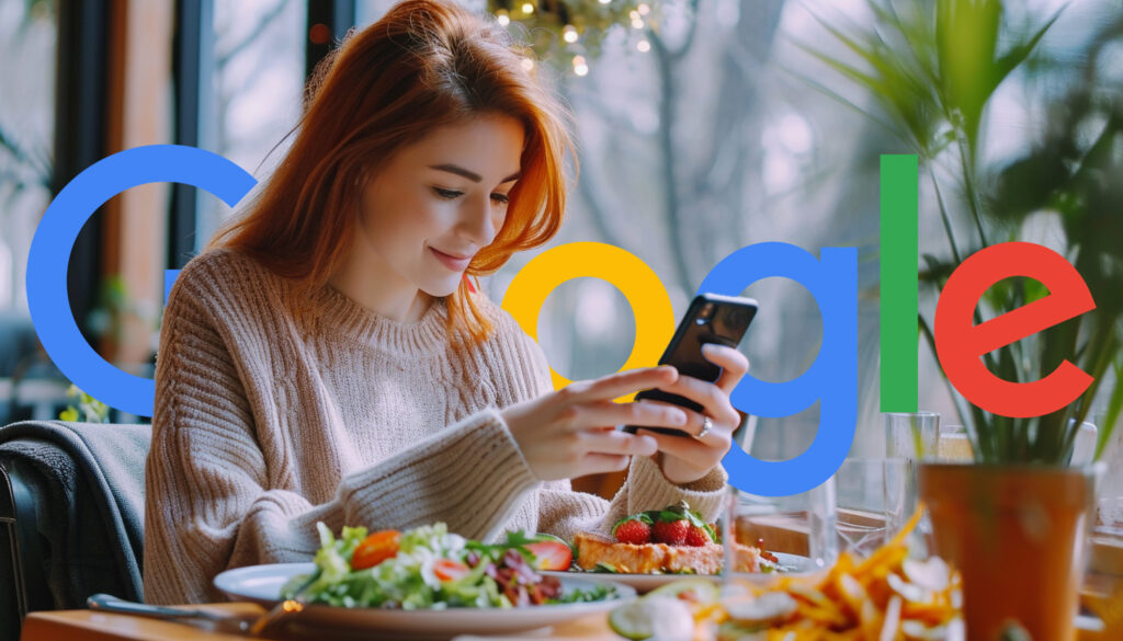 Woman Taking Photo Food Google Logo