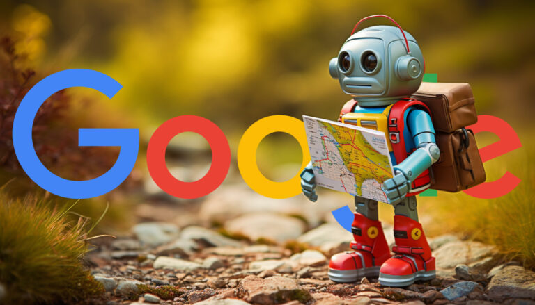 Google Robot Hiker Holding Map