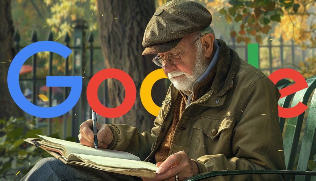 Old Man Writing Google Logo