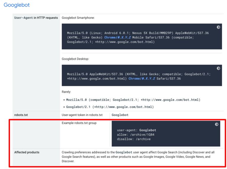 Google Crawler Affected Products Example Robots Group 1726479983
