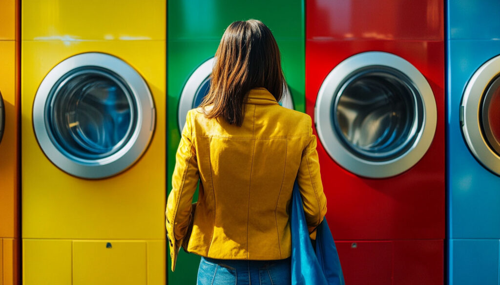 Woman Shopping Washing Machine Colors